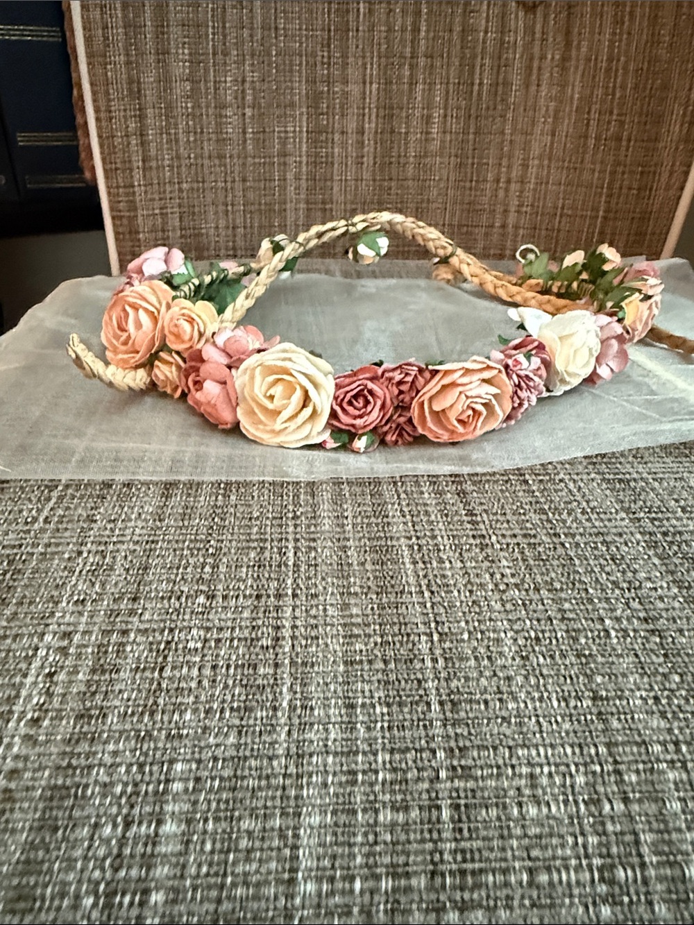 Floral Rose Crown Headband in Blush Pink and Cream